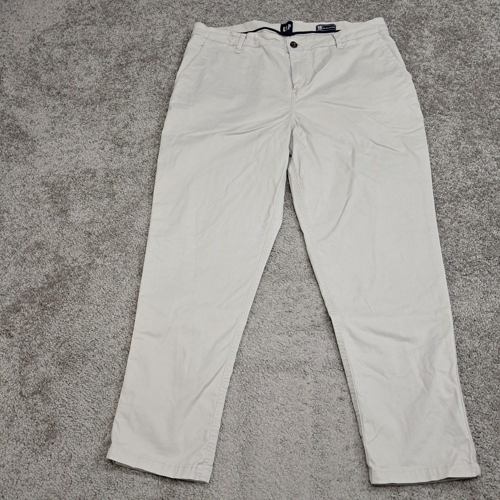 Gap Relaxed Girlfriend Chino Pants Womens 16 Beige Khaki Side Stripe‎ Stretch